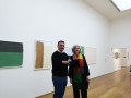 Silvia Bächli with Lorenzo Balbi, director fo the MAMbo and curator in front of her works